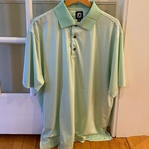 FootJoy Men’s Striped Golf Shirt, Mint/White, XL